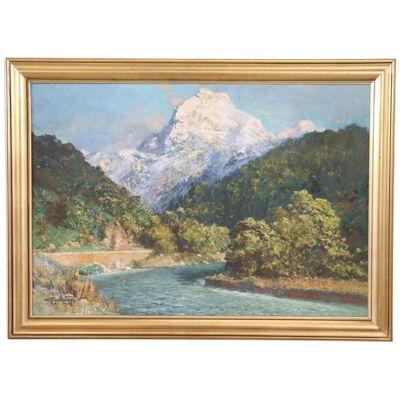 19th Century Oil Painting on Canvas Italian Mountain Landscape, Signed