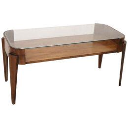 Italian Design Wood and Glass Top Sofa Table or Coffee Table, 1950s