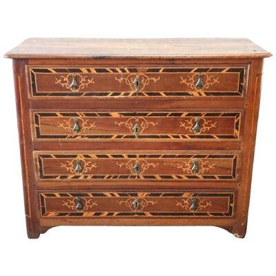 17th Century Italian Louis XIV Walnut Inlaid Antique Commode or Chest of Drawers