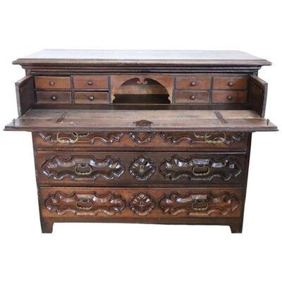 17th Century Italian Louis XIV Carved Walnut Antique Commode or Chest of Drawers
