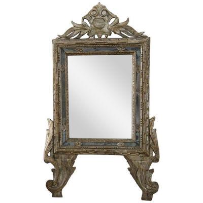 18th Century Italian Louis XVI Carved Wood and Mecca Antique Wall Mirror
