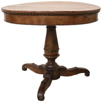19th Century Italian Charles X Solid Walnut Antique Round Center Table