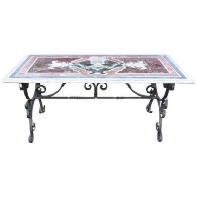 20th Century Large Garden Table in Iron and Marble Top