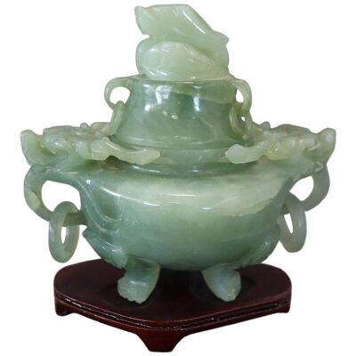 20th Century Chinese Sculpture, Censer in Carved Jade