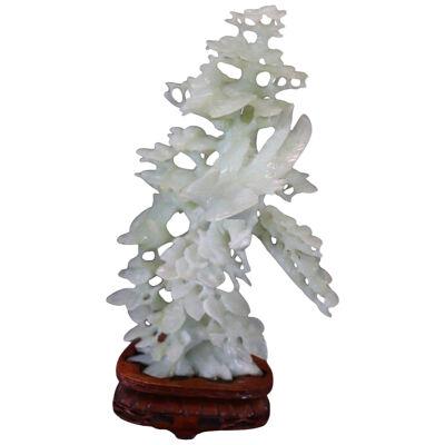 20th Century Chinese Sculpture, Tree with Birds in Carved Jade