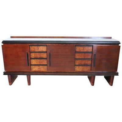 Walnut Long Sideboard with Glass Top, of the period Art Deco
