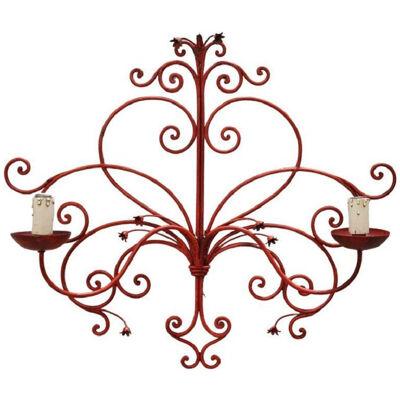 Early 20th Century Italian Wall Light or Sconce in Red Lacquered Iron