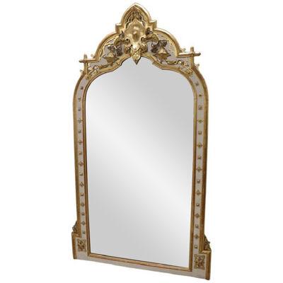 Lacquered and Gilded Wood Antique Large Wall Mirror