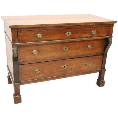 Early 19th Century Italian Empire Solid Walnut Antique Chest of Drawers
