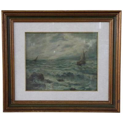 Italian Oil Painting on Masonite, Marine, Signed and Dated 1946s