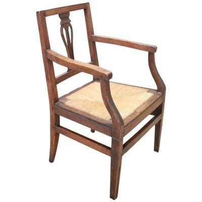 18th Century of the Period Louis XVI Solid Walnut Armchair with Straw Seat