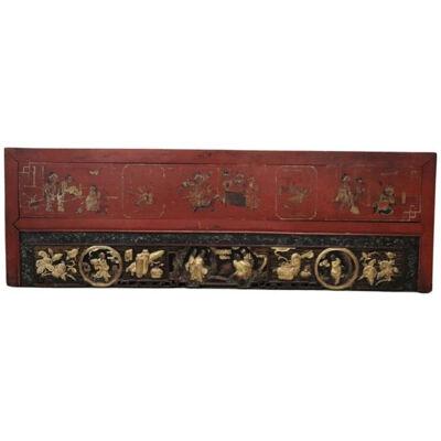 19th Century Lacquered and Carved Wood Wall Panel China Dynasty Quing