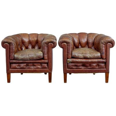 PAIR OF EARLY 20TH CENTURY LEATHER LOUNGE ARMCHAIRS
