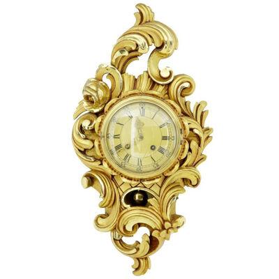 20TH CENTURY SWEDISH WESTERSTRAND CARVED AND GILT ORNATE WALL CLOCK