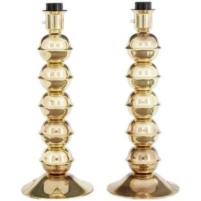 PAIR OF 1970's BRASS TABLE LAMPS BY ELAMATUR KOSTA