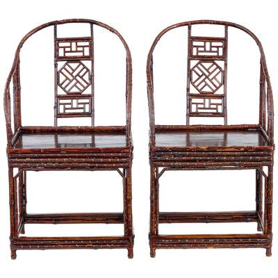 PAIR OF 19TH CENTURY BAMBOO CANEWORK CHINESE CHAIRS