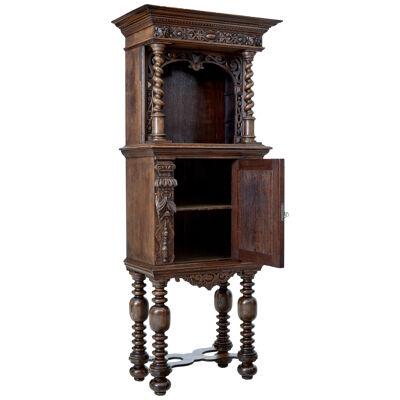 19TH CENTURY FLEMISH CARVED OAK HALL CUPBOARD ON STAND