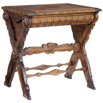 19TH CENTURY CARVED ITALIAN WALNUT AND PINE OCCASIONAL TABLE