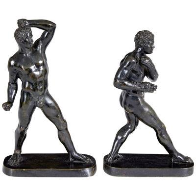 PAIR OF 19TH CENTURY BRONZE ATHLETE FIGURES AFTER CANOVA