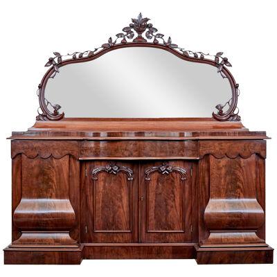 HIGH VICTORIAN SHAPED FLAME MAHOGANY MIRROR TOPPED SIDEBOARD