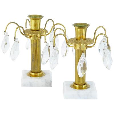 SMALL PAIR OF 1930's ORNATE CUT GLASS CANDLESTICKS