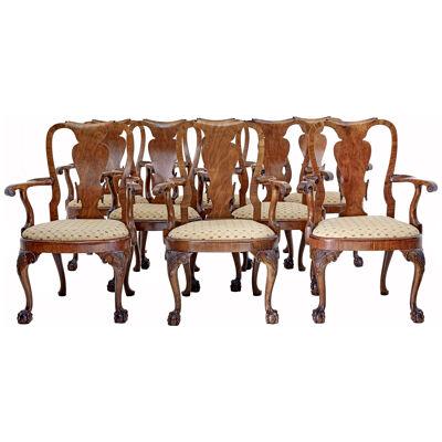 SET OF 8 CARVED WALNUT DINING CHAIRS BY SPILLMAN & CO