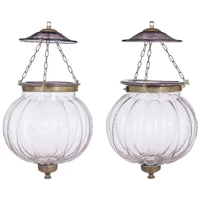 PAIR OF EARLY 20TH CENTURY FRENCH GLASS HANGING LANTERNS