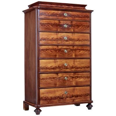 19TH CENTURY FLAME MAHOGANY TALL CHEST OF DRAWERS