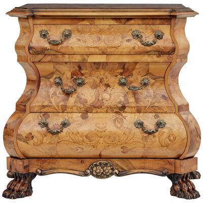 FINE QUALITY WALNUT INLAID BOMBE COMMODE OF SMALL PROPORTIONS