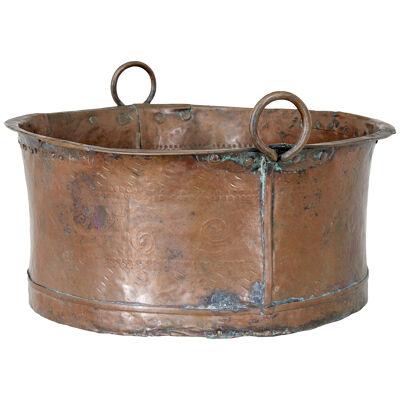 19TH CENTURY EMBOSSED BRASS COPPER COOKING POT