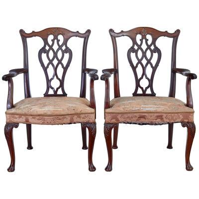 PAIR OF EARLY 20TH CENTURY CHIPPENDALE REVIVAL ARMCHAIRS