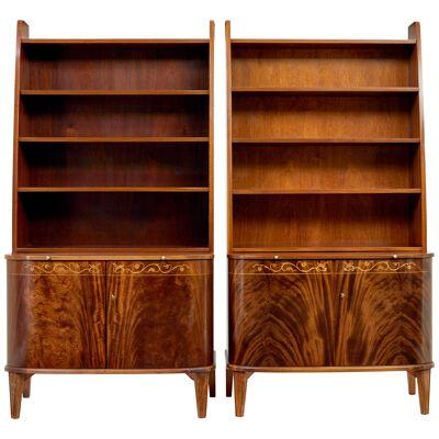 PAIR OF MID 20TH CENTURY FLAME MAHOGANY SWEDISH BOOKCASES BY BODAFORS