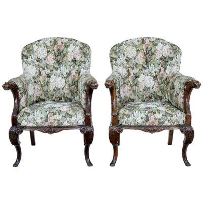 PAIR OF FRENCH 19TH CENTURY CARVED OAK ARMCHAIRS