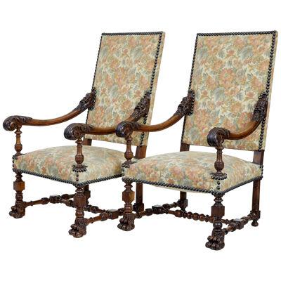 PAIR OF 19TH CENTURY FRENCH CARVED WALNUT ARMCHAIRS