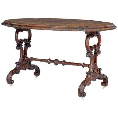 19TH CENTURY VICTORIAN CARVED BURR WALNUT SIDE TABLE