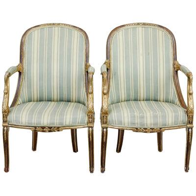 PAIR OF MID 19TH CENTURY FRENCH WALNUT AND GILT ARMCHAIRS