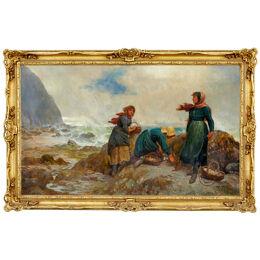 19TH CENTURY OIL PAINTING OF YORKSHIRE FLITHER PICKERS BY ROBERT FARREN
