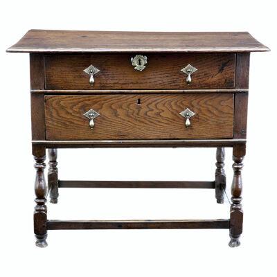EARLY 18TH CENTURY ENGLISH 2 DRAWER OAK SIDE TABLE