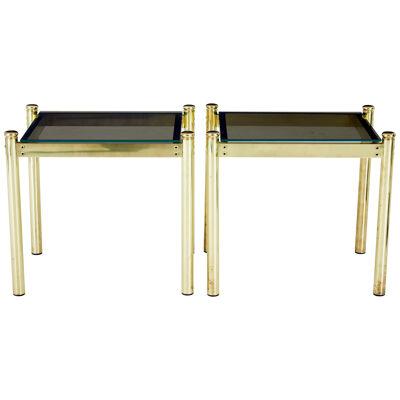 PAIR OF 20TH CENTURY BRASS AND GLASS SIDE TABLES