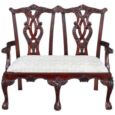 HAND CARVED CHIPPENDALE INFLUENCED MINIATURE 2 SEAT CHAIR