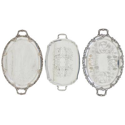 COLLECTION OF 3 SILVER PLATE ORNATE TRAYS