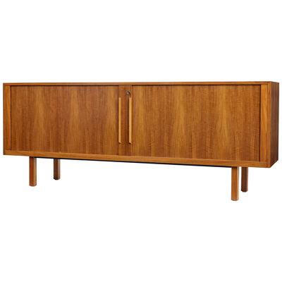 20TH CENTURY SWEDISH TEAK TAMBOUR FRONT SIDEBOARD BY ATVIDABERGS