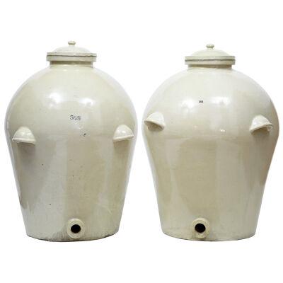 PAIR OF MASSIVE DOULTON OF LONDON RMS SHIPPING STONEWARE ALCOHOL JARS