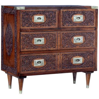 SMALL MID 20TH CENTURY CARVED CHEST OF DRAWERS BY FAZAL RAHIM & BROS