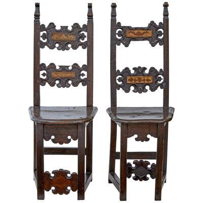     PAIR OF 19TH CENTURY CAROLEAN INSPIRED HALL CHAIRS  