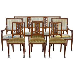 EARLY 20TH CENTURY 7 PIECE CARVED WALNUT EMPIRE REVIVAL SUITE