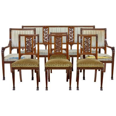 EARLY 20TH CENTURY 7 PIECE CARVED WALNUT EMPIRE REVIVAL SUITE