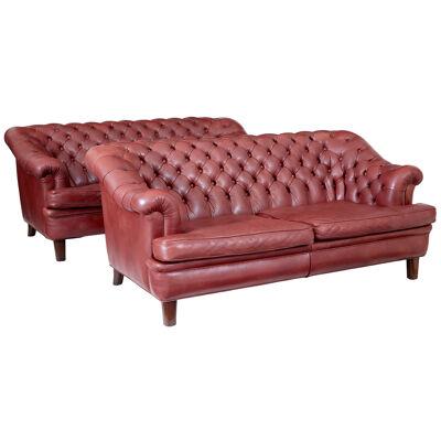 PAIR OF MID 20TH CENTURY LEATHER CHESTERFIELD SOFAS