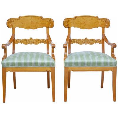 PAIR OF EARLY 20TH SWEDISH CARVED BIRCH ARMCHAIRS