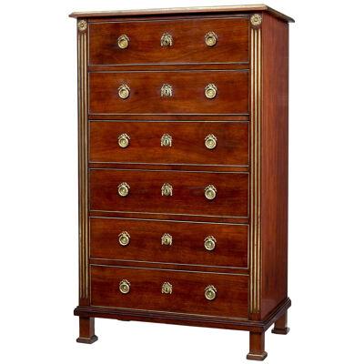 19TH CENTURY MAHOGANY AND BRASS TALL CHEST OF DRAWERS